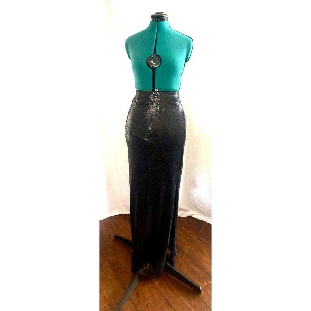NWT Wendy Willams deep slit black sequin maxi skirt